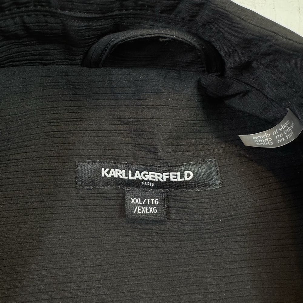 KARL LAGERFELD Men's Slim Fit Textured Snap-Front Logo Light Jacket Black XXL - Picture 8 of 10